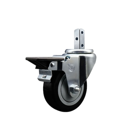 Service Caster 3.5'' Black Polyurethane Wheel Swivel 3/4'' Square Stem Caster with Brake SCC-SQ20S3514-PPUB-BLK-PLB-34
